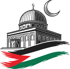Illustration of a Traditional Islamic Dome with Crescent and National Colors