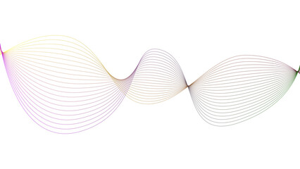 Vector curvy abstract line art wavy flowing dynamic colorful lines white background in concept music or sound, wave, wind, information flow	