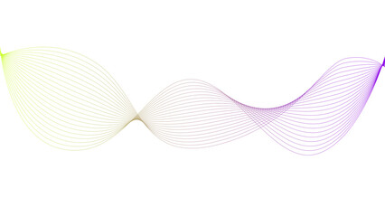 Vector curvy abstract line art wavy flowing dynamic colorful lines white background in concept music or sound, wave, wind, information flow	