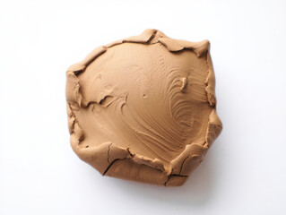 Lump of Brown Clay on White Background, Top View
