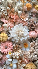 A beautiful collection of various dried flowers in neutral colors