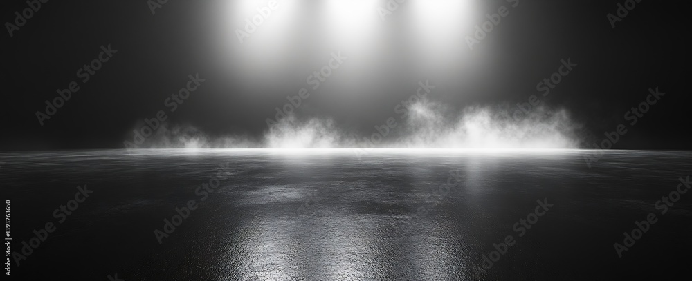 Poster dramatic black and white stage with fog and bright spotlights abstract background perfect for concer