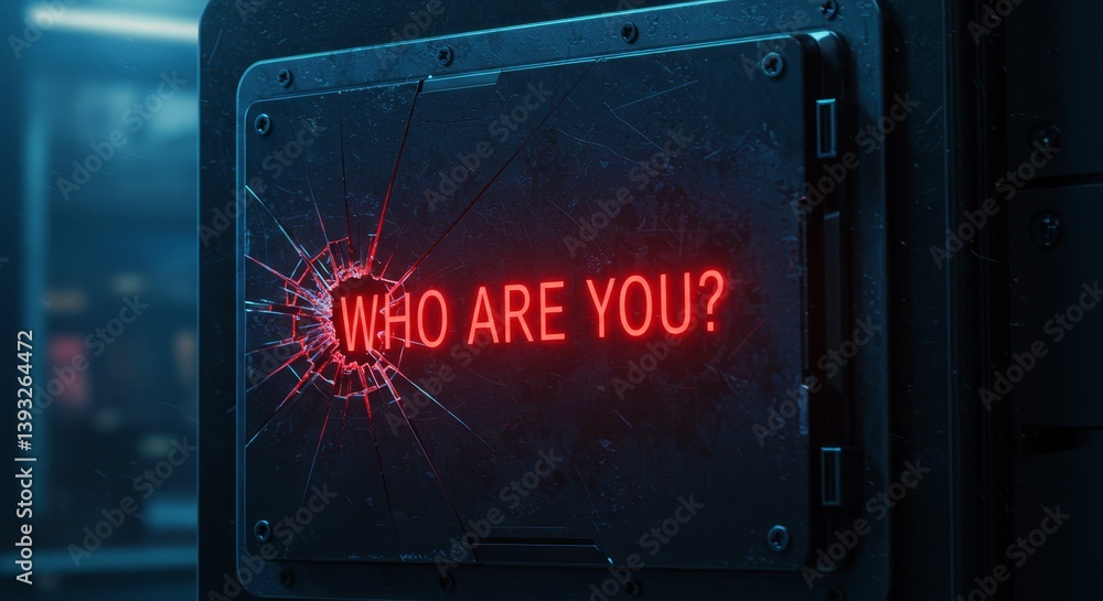 Poster shattered identity: a enigma - red neon sign reading 