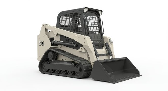 Modern Tracked Skid Steer Loader Isolated on White Background, Heavy Equipment