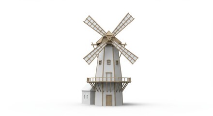 Fototapeta premium Elegant windmill illustration with farmhouse charm against a pure white backdrop