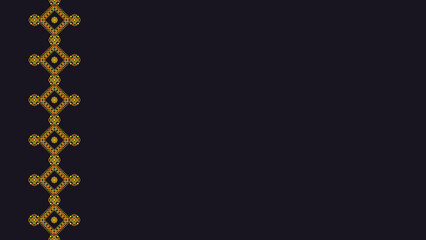 Fototapeta premium Ukrainian pattern. Ukrainian embroidery. Yellow patterns on a dark background. Wide background copy space