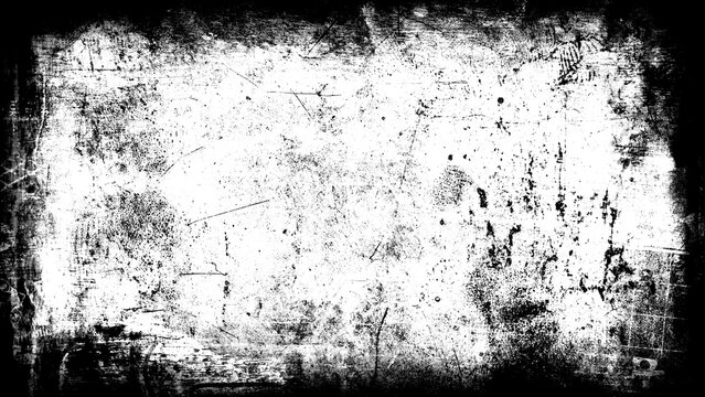 Heavy grunge and grime paint mark texture vignette overlay on transparent background - 16:9 aspect ratio