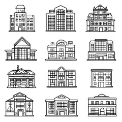 Fototapeta premium Collection of Mixed use buildings line vector designs, Mixed use buildings vector illustrations