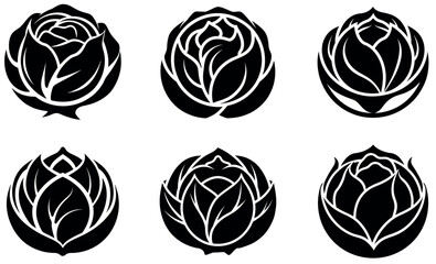 Cabbage Silhouettes Set – Vegetable Icons with Leafy Patterns for Food, Farming, and Design