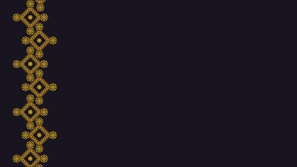 Ukrainian pattern. Ukrainian embroidery. Yellow patterns on a dark background. Wide background copy space