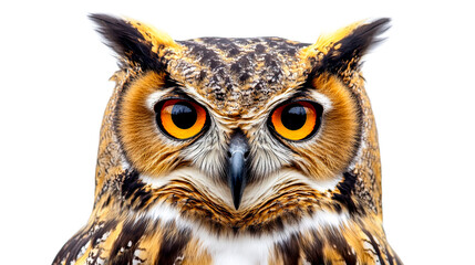 Fototapeta premium Close up detailed owl portrait, bird with intense gaze , cut out transparent