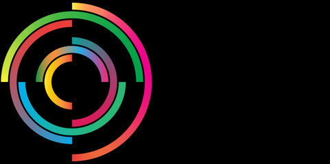 Abstract Gradient Line Patterns on Black Background, Vector Circle Shape Color Geometric Graphics, abstract gradient line. 