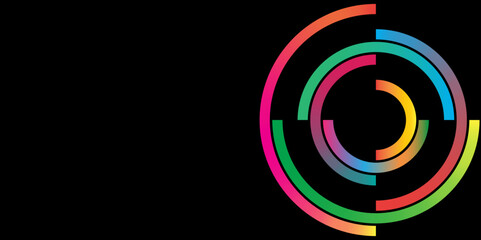 Abstract Gradient Line Patterns on Black Background, Vector Circle Shape Color Geometric Graphics, abstract gradient line. 