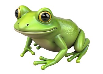 Obraz premium A cute green tree frog, an isolated amphibian with striking eyes, perches on white