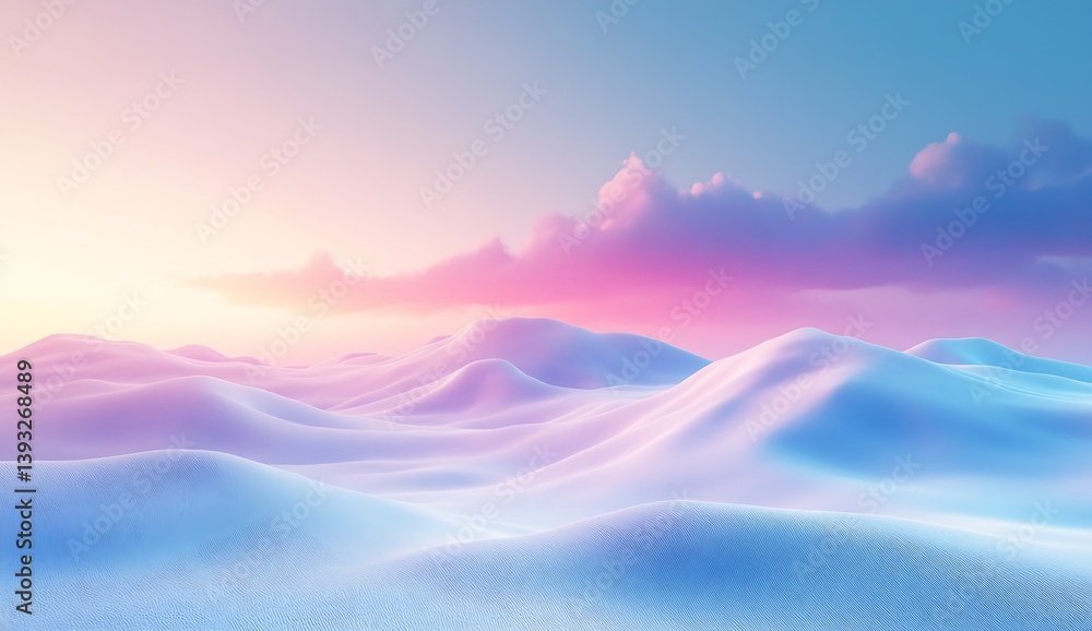 Poster dreamy pastel hills under a soft sunset sky with clouds creating a beautiful serene landscape : gene