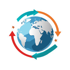 Naklejka premium Minimalist vector logo of a customs globe, clean flat design, no text, white background, business finance theme