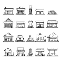 Fototapeta premium Collection of Service stations line vector designs, Service stations vector images