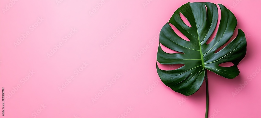 Poster aesthetic monstera leaf against pink backdrop minimalist tropical decor for website headers and desi