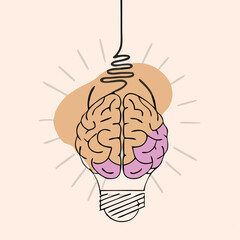 Creative Brain Lightbulb Concept – Minimal Line Art Icons of Intelligence, Innovation, and Bright Ideas for Education, Tech, and Branding.