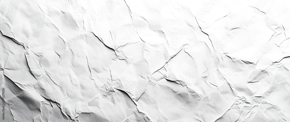Poster Crinkled White Paper Texture Background Abstract Wrinkled Surface Design Blank Empty Space Art : Generative AI