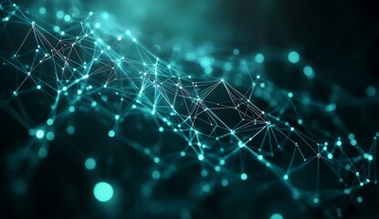 Dynamic and vibrant blue abstract digital landscape with interconnected points and flowing lines representing network technology : Generative AI