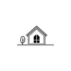 Minimalist House and Tree Icon: Monochrome Graphic for Real Estate, Design
