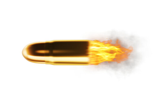 Illustration of a speeding bullet in flames isolated on transparent background