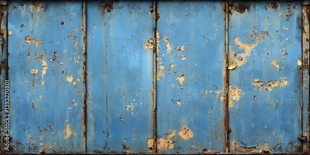 Poster Chipped and Rusty Blue Metal Surface with Unique Texture and Patterns : Generative AI
