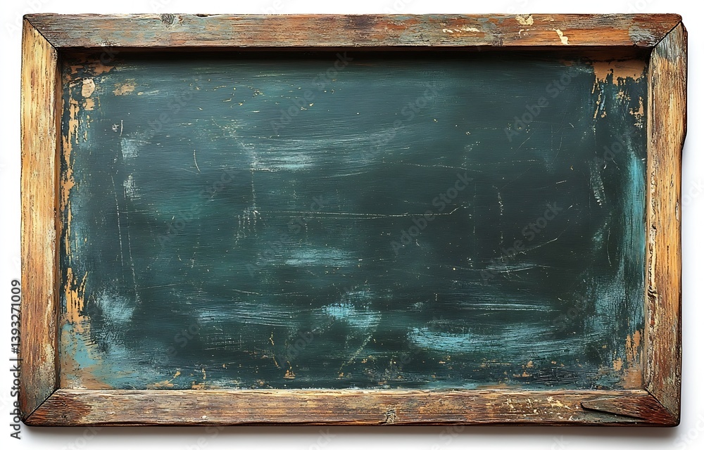 Poster rustic wooden frame with old green chalkboard surface background texture vintage school education te