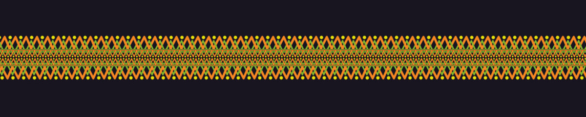 Ukrainian pattern. Ukrainian embroidery. Yellow patterns on a dark background. Wide background stripe