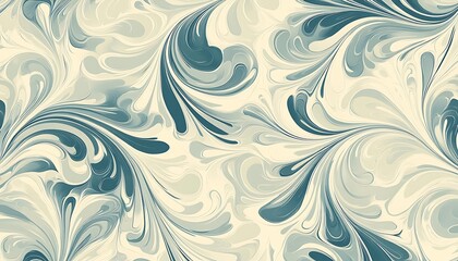 Exquisite floral abstract in rich blue and creamy tones showcasing dynamic swirls and movement : Generative AI