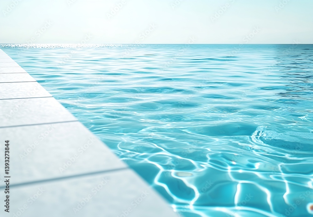 Poster crystal clear swimming pool water reflecting sunlight minimalist design serene and inviting relaxati