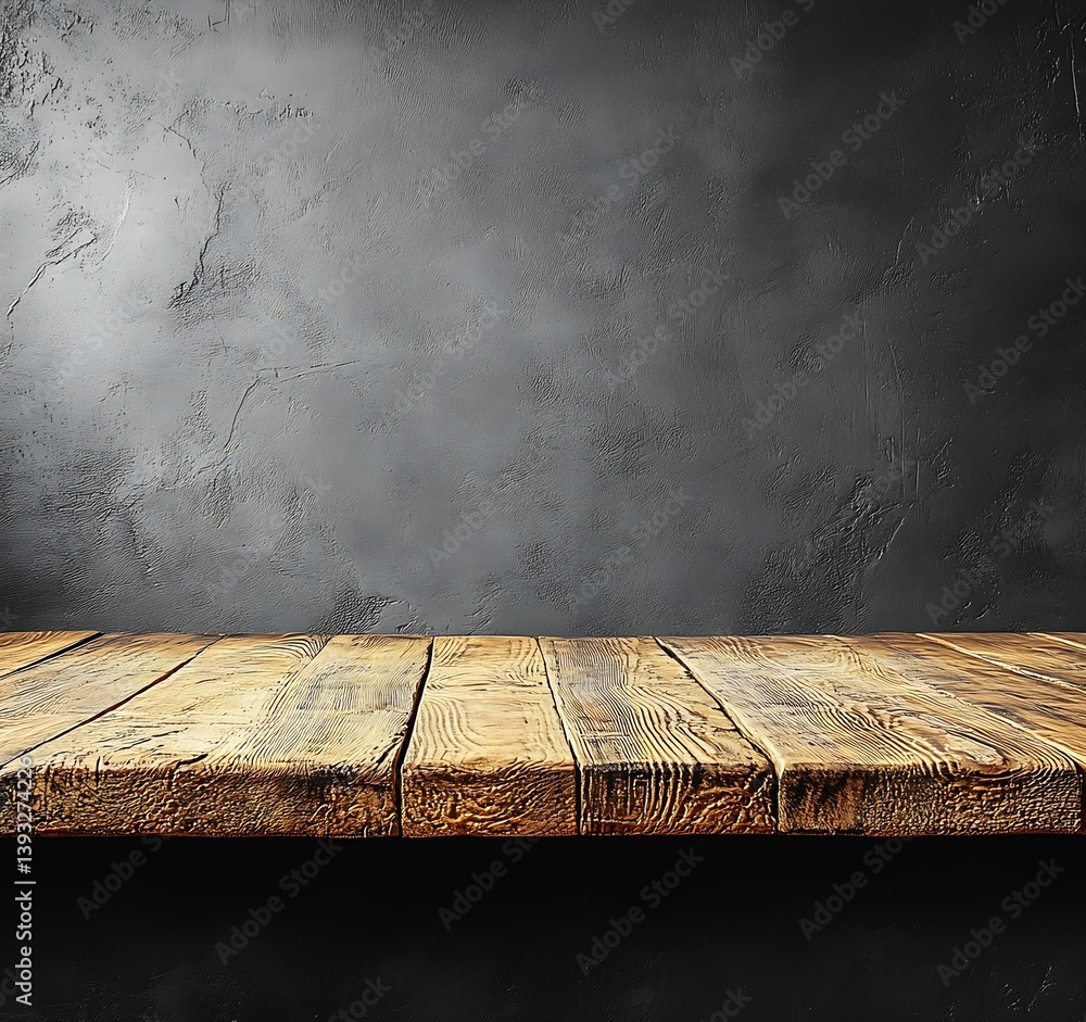 Fototapete Rustic Wooden Table with Dark Textured Wall Background Empty Space for Product Display Food Photography or Mockup Template : Generative AI