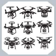 Collection of Drone Silhouettes and Icons in Modern Line Art Style