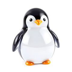 Fototapeta premium Penguin Chick – A 3D fluffy glass penguin chick figurine, small round body, frosted glass for a soft effect, polished and glossy, white background, icon-style illustration. Generative AI