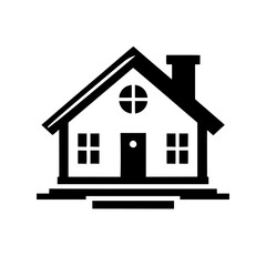 Simple Black and White House Logo Illustration, Real Estate Concept
