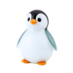 Obraz premium Penguin Chick – A 3D fluffy glass penguin chick figurine, small round body, frosted glass for a soft effect, polished and glossy, white background, icon-style illustration. Generative AI