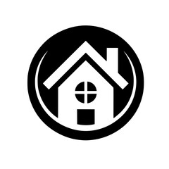 Minimalist House Icon in a Circle: Black and White Real Estate Logo