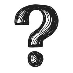 Hand-drawn question mark icon symbolizing inquiry or doubt in creative UI layout