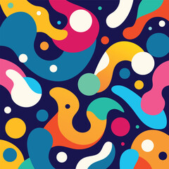 Abstract seamless pattern with colorful cartoon fishes and floral circles vector design for textile decoration