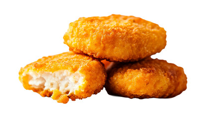 Golden fried chicken nuggets appetizingly stacked, cut out transparent