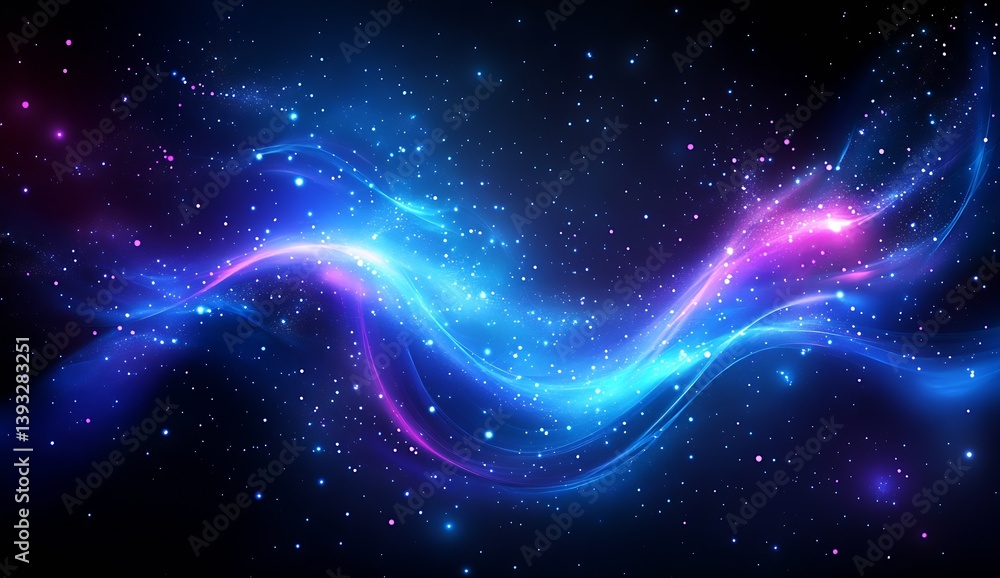 Poster mesmerizing cosmic wave flows through the sky with brilliant colors and radiant stardust effects : g