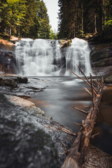 Mumlava Waterfall, one of the most beautiful waterfalls in the Czech Republic, located in the Giant...