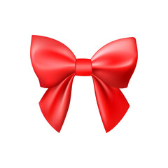 3D Realistic red gift bow. Christmas, birthday and sale decoration.