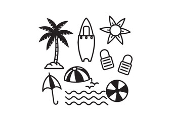 Summer beach icons set vector illustration