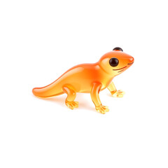 Salamander &ndash; A 3D cute glass salamander figurine, tiny and slightly curved body, transparent with soft orange tint, glossy smooth finish, white background, icon-style illustration. Generative AI