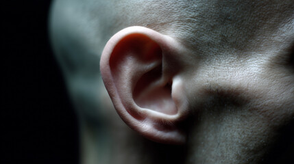 Naklejka premium Human ear closeup, ear macro photo.Deafness concept