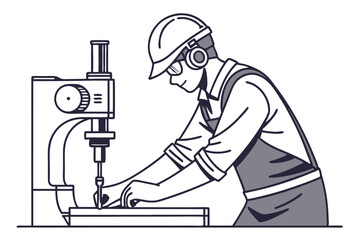 Obraz premium Man Operating Factory Machine Vector Illustration