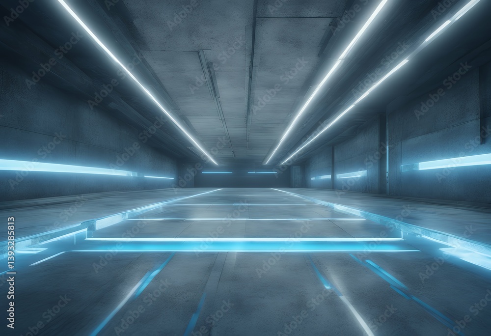 Poster space fi floor sci futuristic 3d lighted text glass empty both billboard strips sides frozen inside 