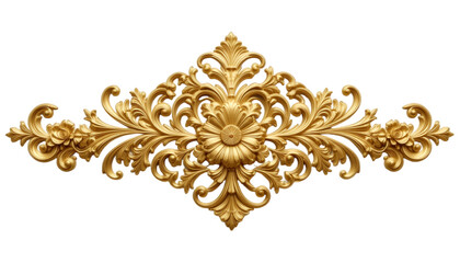 Elegant golden ornamental decorative element, golden baroque item on transparent background